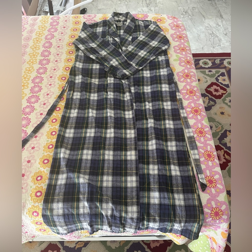 Vintage L.L. Bean Scotch Plaid Cotton Robe with Pockets Medium